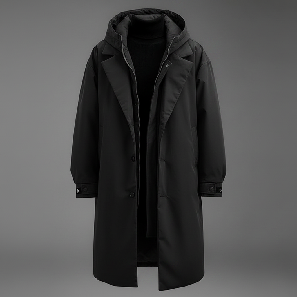 Men's Waterproof Puffer Trench Coat with Hood | Men's Coat