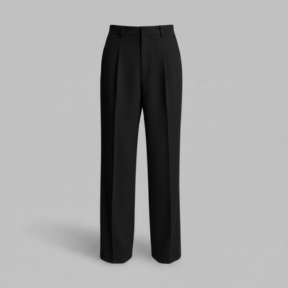 Men's Black Work Pants | Straight Fit Pleated Trousers