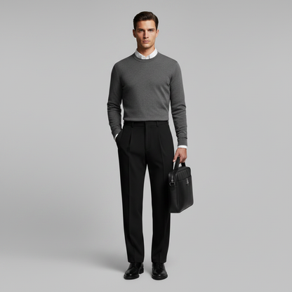 Men's Black Work Pants | Straight Fit Pleated Trousers