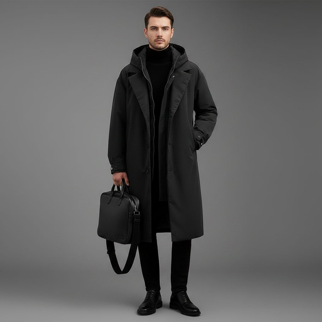 Men's Waterproof Puffer Trench Coat with Hood | Men's Coat