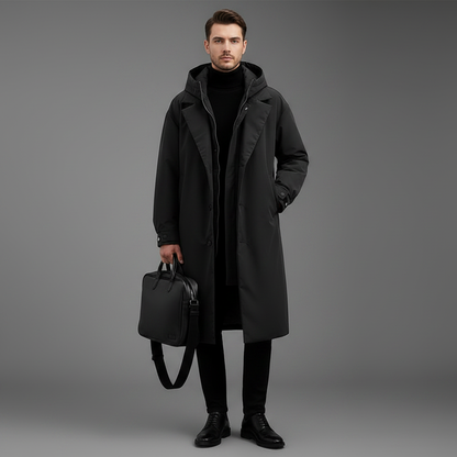 Men's Waterproof Puffer Trench Coat with Hood | Men's Coat