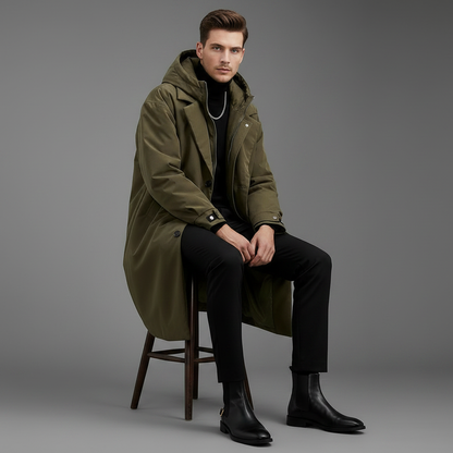Men's Waterproof Puffer Trench Coat with Hood | Men's Coat