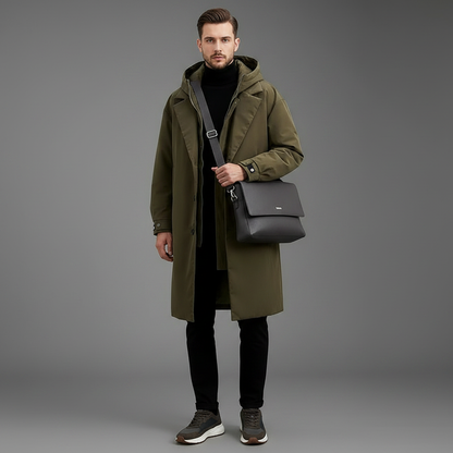 Men's Waterproof Puffer Trench Coat with Hood | Men's Coat