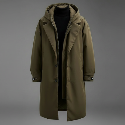 Men's Waterproof Puffer Trench Coat with Hood | Men's Coat