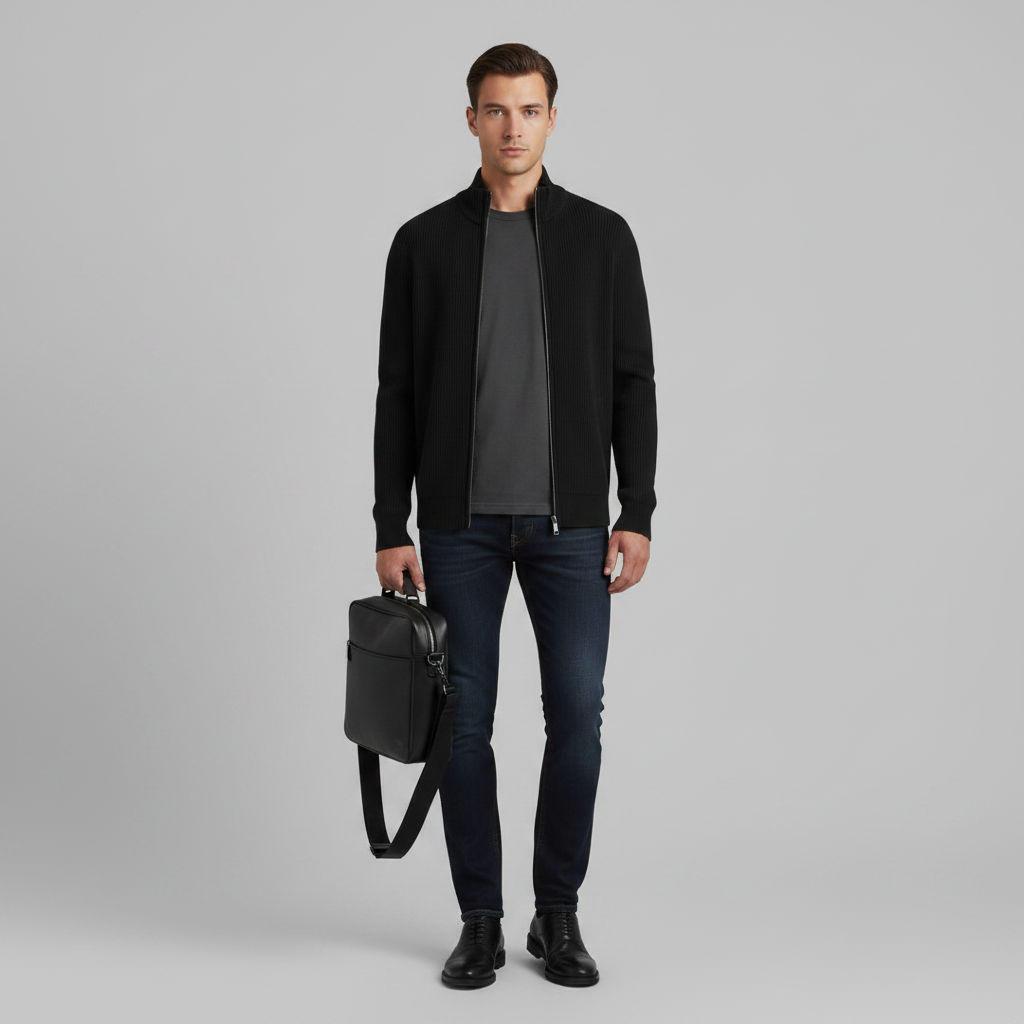 Men's Slim Fit Zip Cardigan | Stylish Ribbed Knit Sweater