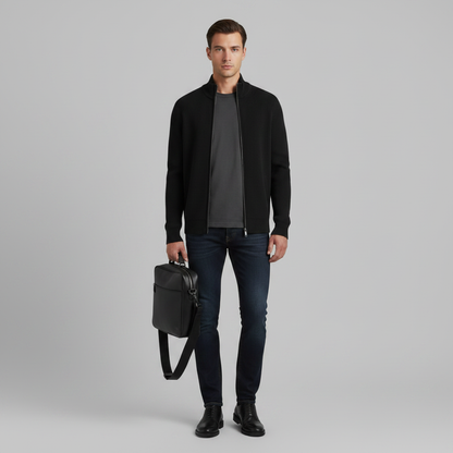 Men's Slim Fit Zip Cardigan | Stylish Ribbed Knit Sweater