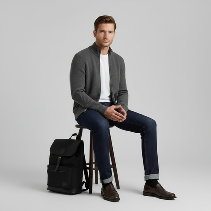 Men's Slim Fit Zip Cardigan | Stylish Ribbed Knit Sweater