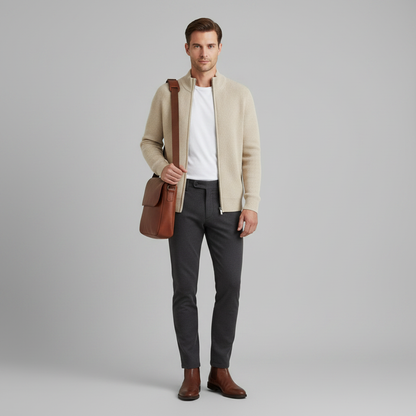 Men's Slim Fit Zip Cardigan | Stylish Ribbed Knit Sweater