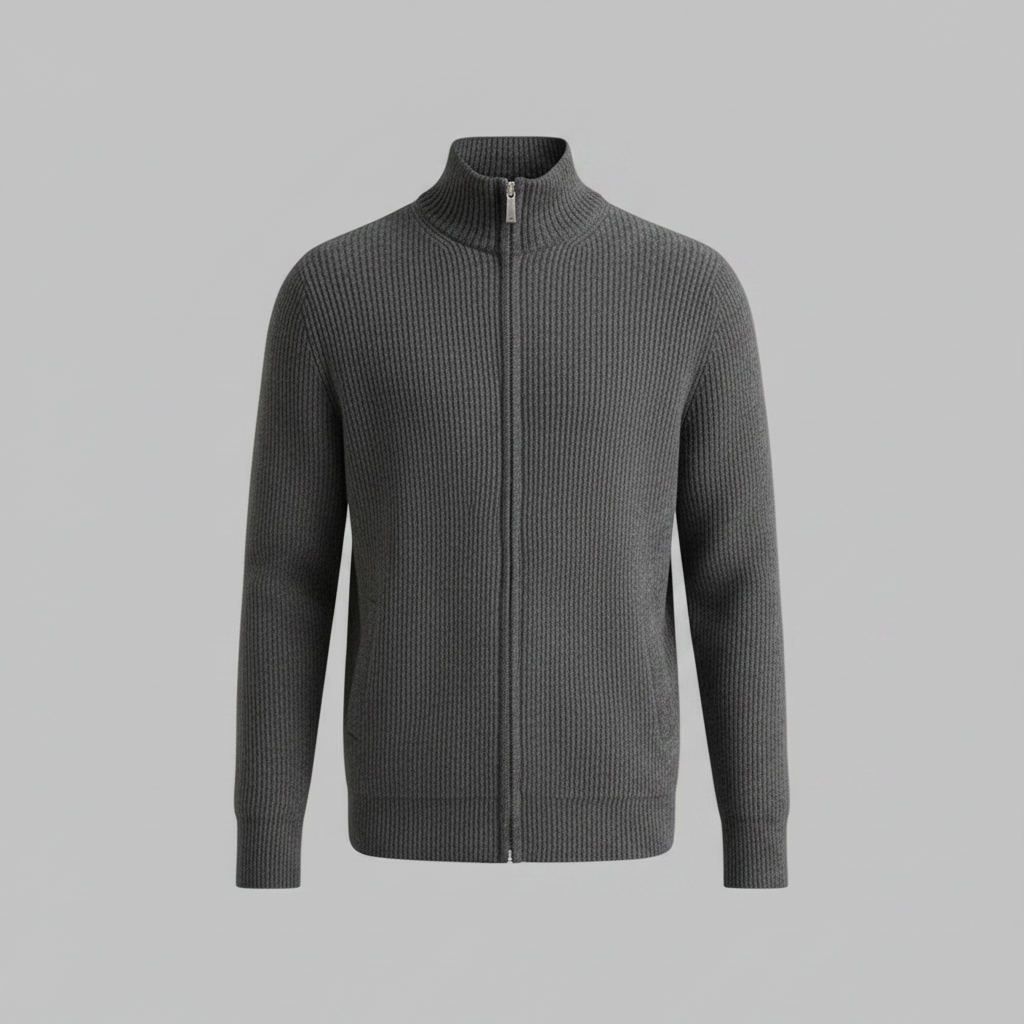 Men's Slim Fit Zip Cardigan | Stylish Ribbed Knit Sweater