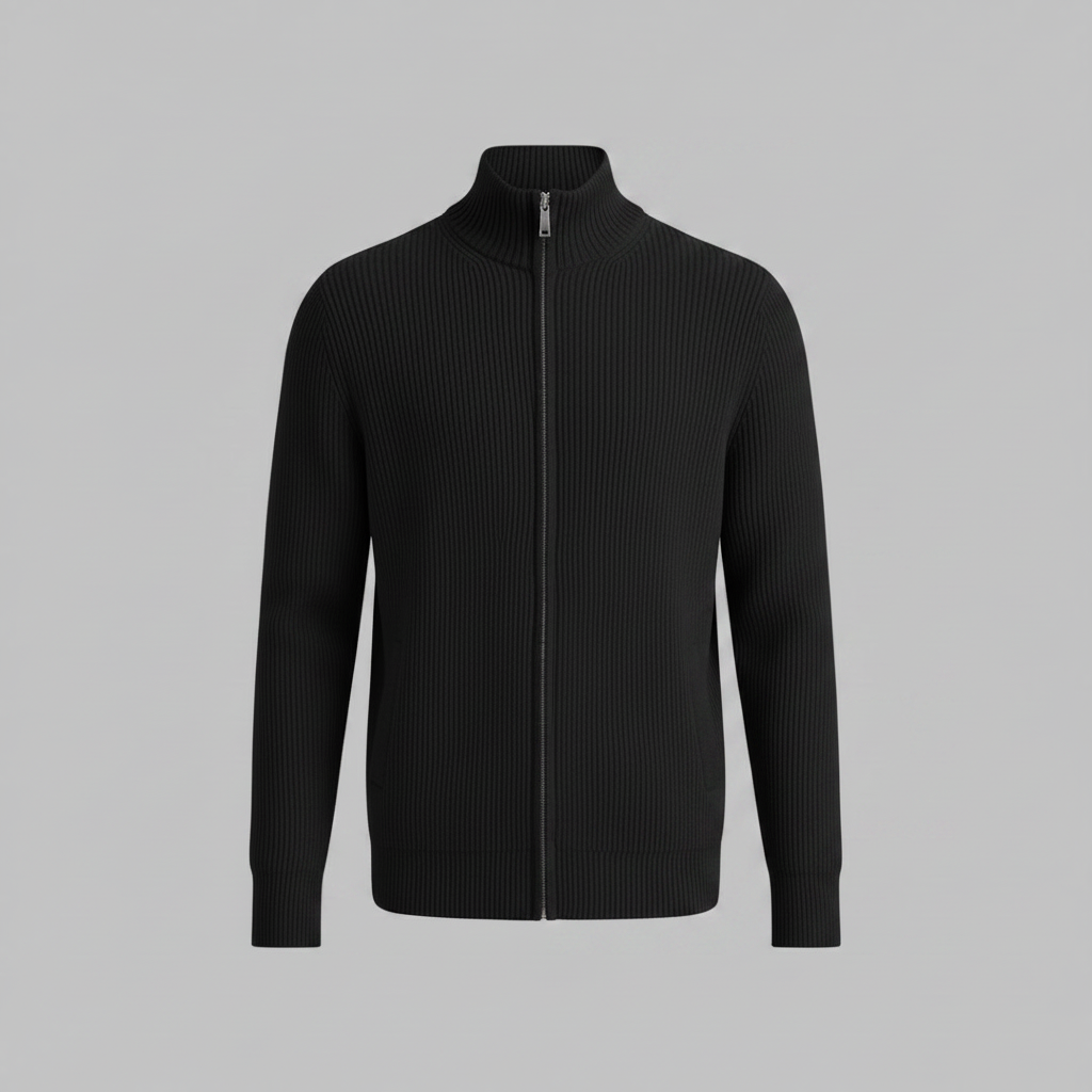 Men's Slim Fit Zip Cardigan | Stylish Ribbed Knit Sweater
