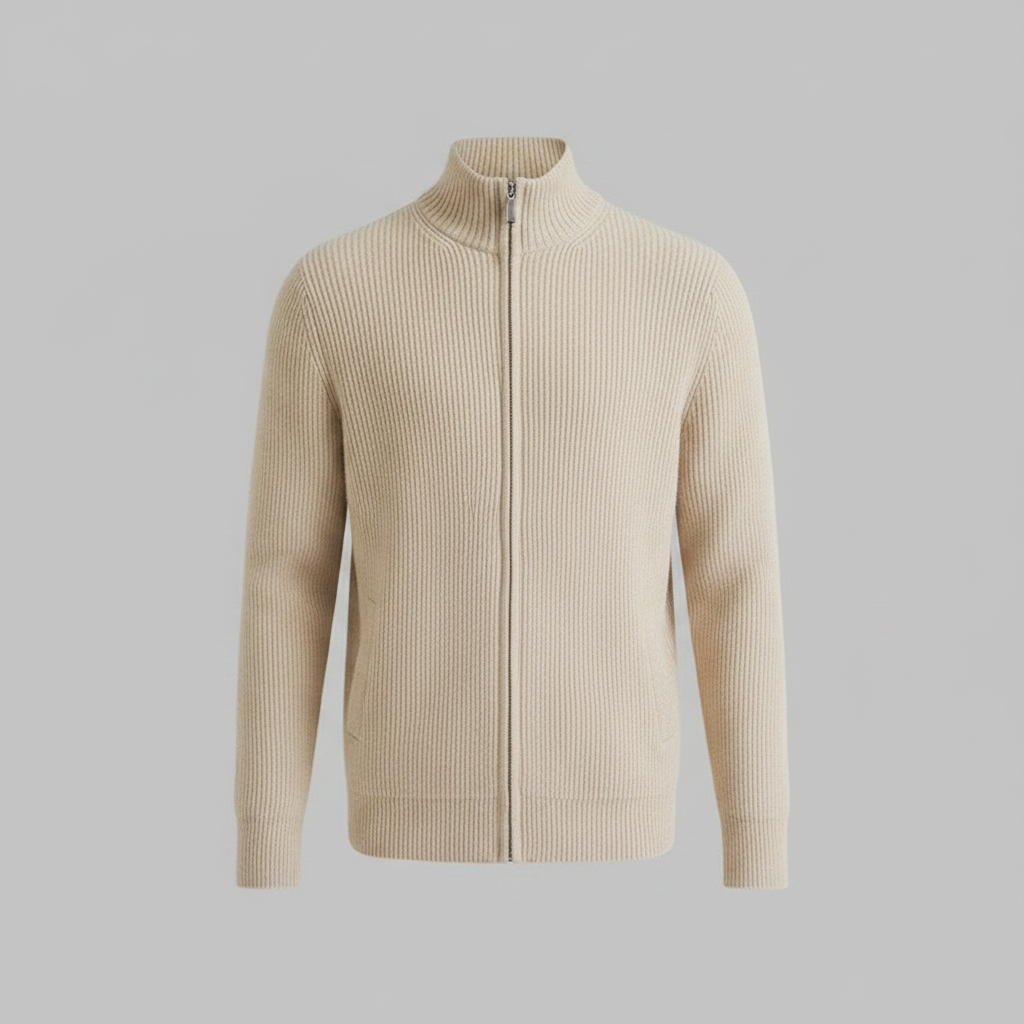 Men's Slim Fit Zip Cardigan | Stylish Ribbed Knit Sweater